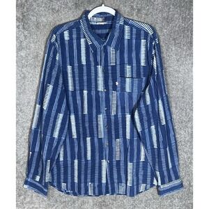 ANOKHI Button Up Shirt Mens Size XL Blue Striped Geometric Cotton Chest Pocket